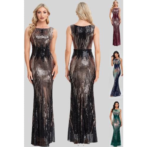 Sleeveless O-neck Evening Party Dress Shinning Sequins Mermaid Prom Gowns Elegant Slim Robe De Soriee Women Full Dress 2021 New