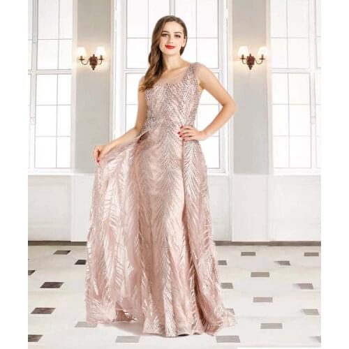 Pink Luxury Beading With Train Mermaid Evening Dresses Gowns 2021 For Women Party HO1029