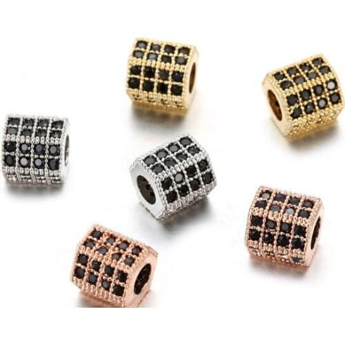 0.8*0.8cm tube spacer micro pave cz zircon cubic zirconia beads metal Crystal bracelet DIY making silver gold plated yg343