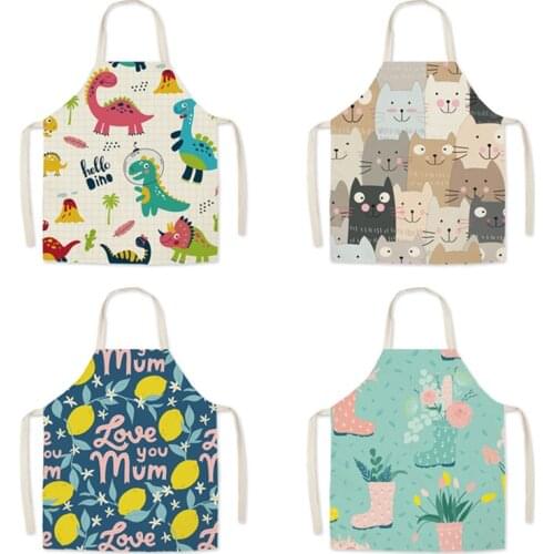 1 Pcs Kitchen Apron Cute Cartoon Cat Printed Sleeveless Cotton Linen Aprons for Men Women Home Cleaning Tools 45x56cm