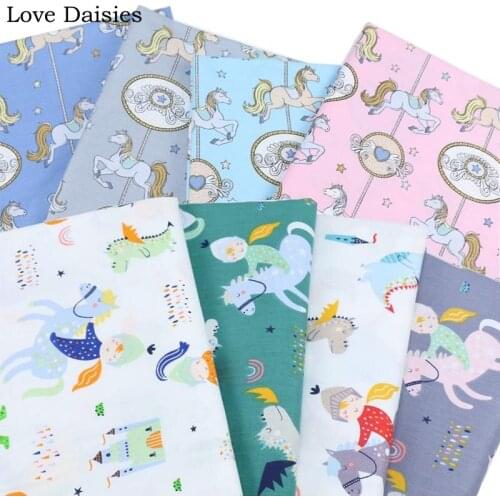 100% Cotton Twill Cartoon Cavalry Castle Merry-go-round Horse Star Fabric For Kids Bedding Sheet Apparel Handwork Craft Cushion