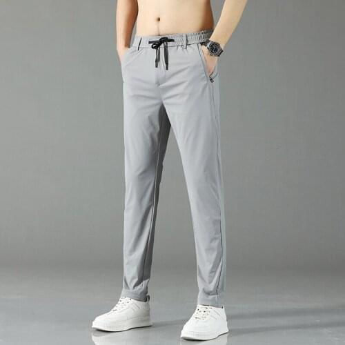 2021 spring summer new mens high-quality brand thin ice silk trousers men casual pants solid color loose Stretch jogging pants