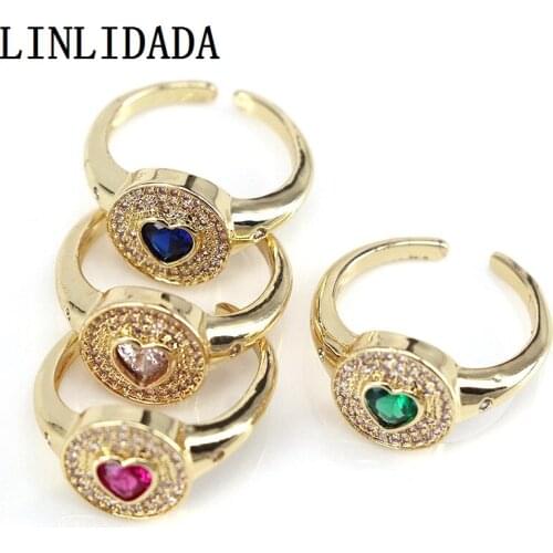 8Pcs 2021 Latest Fashion Heart Love Round Gold CZ Copper Zircon Rings For Valentines Day Gift Jewelry