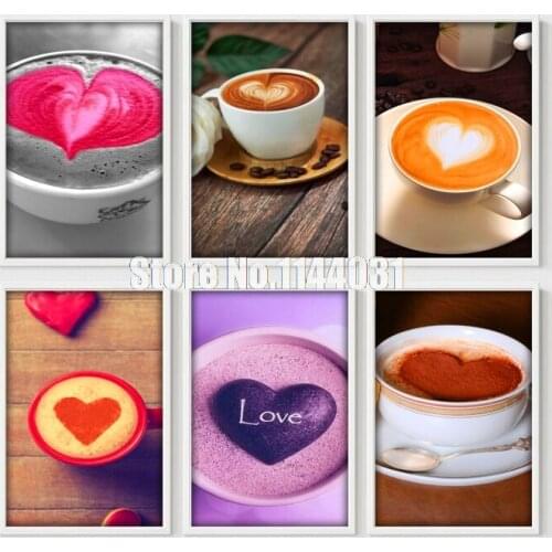 5D Diy Resin Diamond Painting Hot Coffee Cross Stitch Full Diamond Embroidery Coffee Beans Pattern Rhinestone Mosaic Painting