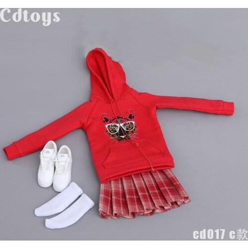 1/6 Scale Action Figure Hooded Sweater Pleated Skirt Set Model For 12 Inches Dolls Body Accessories cdtoys CD017