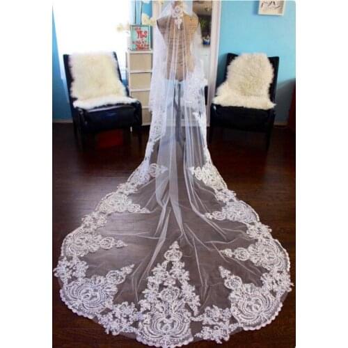 Cathedral lace veil with comb / Sparkling Lace Veil / Bridal Accessories / Lace Veil / White Ivory Veil / One Tier drop veil