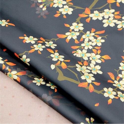 FYS23 1meter White Flower Dark Blue Fabric Gambiered Canton Gauze Women Dress Fabrics of Hanfu Sewing DIY Accessories