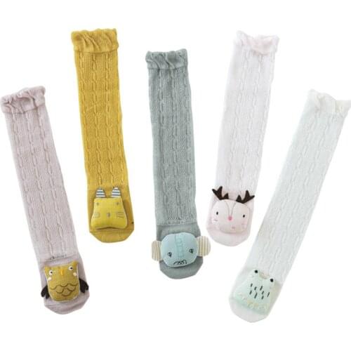 Baby Girls Cartoon Knee High Socks Breathable Knit Lace Stockings Infants Toddlers Dress Non Slip Long Socks Comfortable