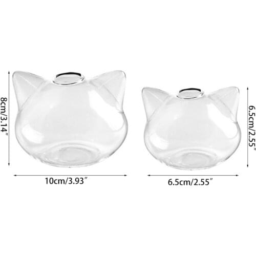 H55A Cat Shaped Glass Vase Hydroponic Plant Flower Vase Terrarium Container Pot Decor