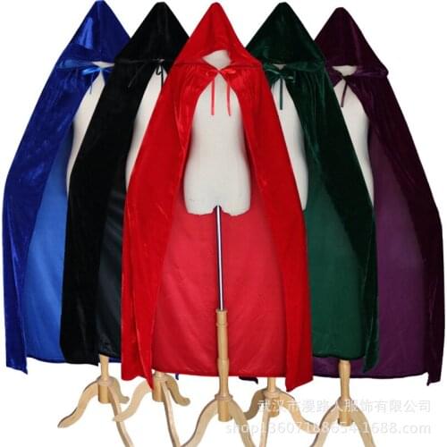 Halloween Vampire Ghost Witchcraft Velvet Cloak Cape Death Long Robe Gothic Hooded Medieval Renaissance Cloak Costume Accessory