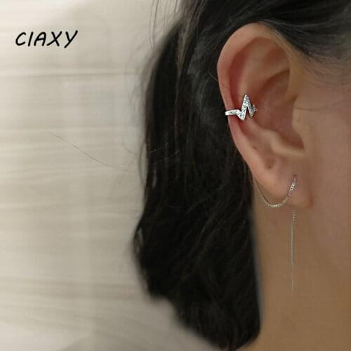 CIAXY 925 Sterling Silver Rhinestone Long Ear Clip Female Unique Design Fashion Temperament Sexy Hot High Jewelry Couple Gift