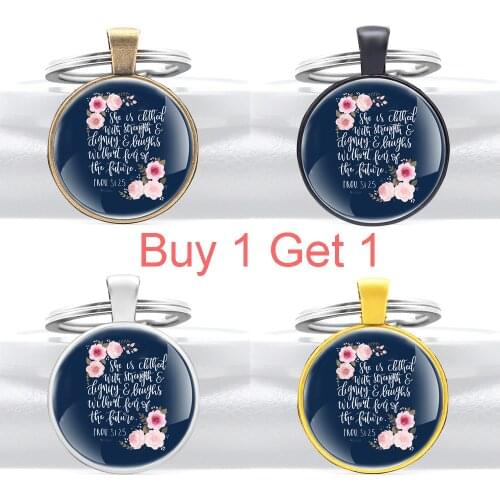 Buy 1 Get 1 Classic Bible Verse God Design Glass Cabochon Metal Key Chain Charm Key Ring Unique Jewelry Gifts Keychains