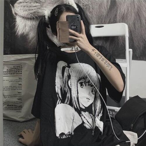 Summer Streetwear y2k Harajuku Womens Clothes Tops Gothic Dark Loose Short Sleeved T-shirt 90s Anime Casual Oversized T-shirts