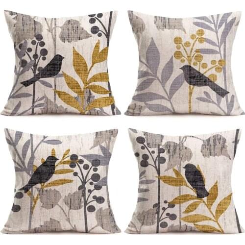 HOT SALES Throw Pillow Covers 18 X 18 Inch Set of 4 Birds and Trees Cushion Covers for Home Sofa Chair Decorative Pillowcases