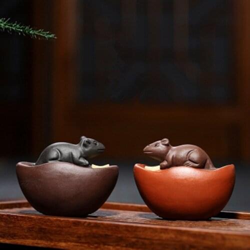 Purple Sand Sculpture Furnishings Money Bag Mice Tea Pet Furnishings Generations of Money Gold Coins Money Mice Decoration Lucky