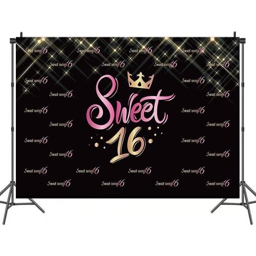 Sweet Girl Glitter Star Crown 16th Birthday Backdrops Photo Background House Decorations for Kids Party Photography Props