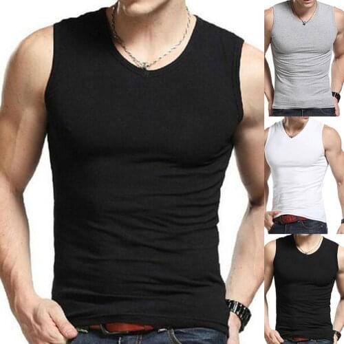 Men Solid Color Sleeveless Round Neck Vest Fitness Tank Top Undershirt