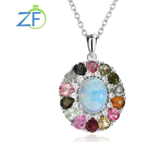 GZ ZONGFA New Fashion gemstone choker necklace natural Opal 925 Sterling Silver Round Necklace