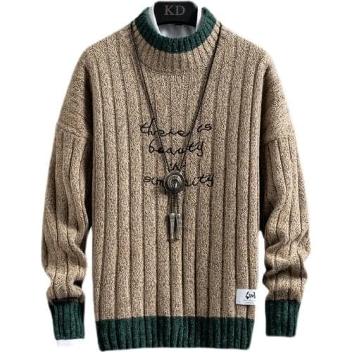 2021 Autumn & Winter New Style Men Crew Neck Small High Collar Sweater Trend Korean-style Sweater Tops Casual Pullover Loose-Fit