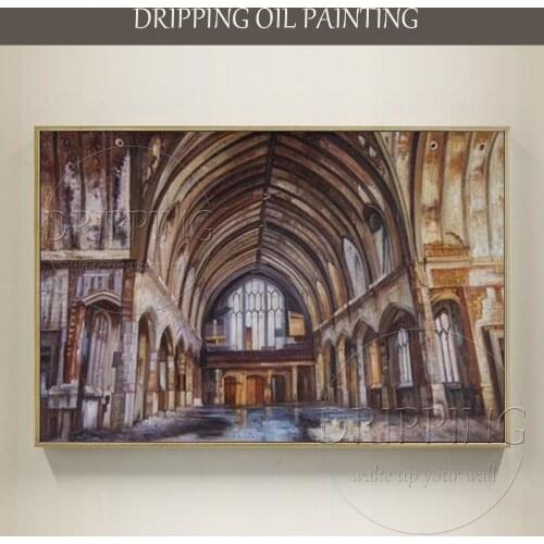 Excellent Artist Hand-painted High Quality Impressionist Church Oil Painting on Canvas Beautiful Church Interior Oil Painting