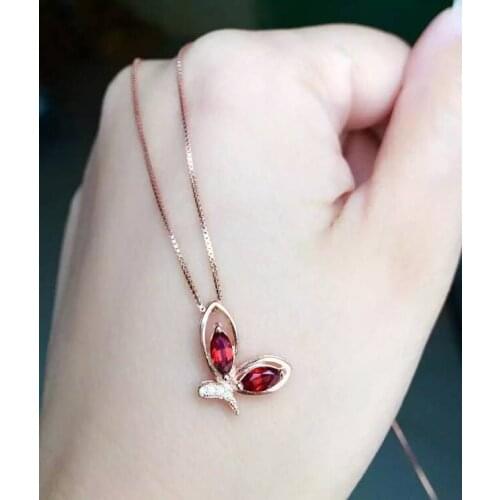 Natural red garnet stone pendant 925 Sterling silver Natural gemstone Pendant Necklace trendy simple lovely dragonfly jewelry