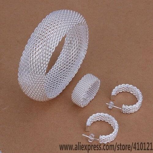 S301 High Quality Anniversary Gifts Jewelry Sets,Wholesale Jewelry Elegant Charms Fashion Closed Mesh Ring Earrings Bangle