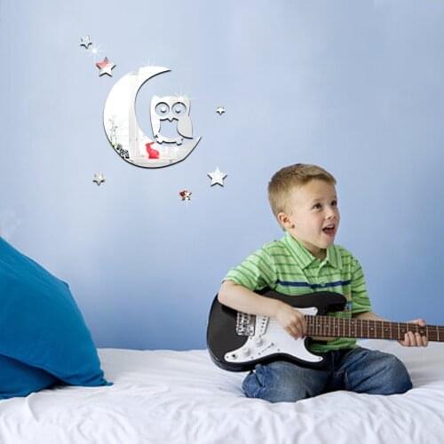 Removable 3D Moon Pattern Wall Sticker Decal Cute Cartton Acrylic Mirror Surface Background Wall Sticker For Kids Bedroom Decor