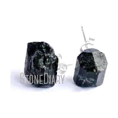 H-CE195 Raw Black Tourmaline Stud Earrings