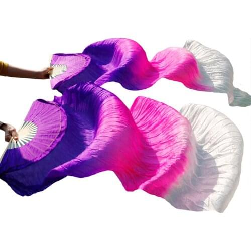 Belly Dance Fan Veils 100% Real Silk/Imitation Silk Belly Dance Veil Multicolor Handmade Dyed Silk Pure Natural Silk Dance Fan