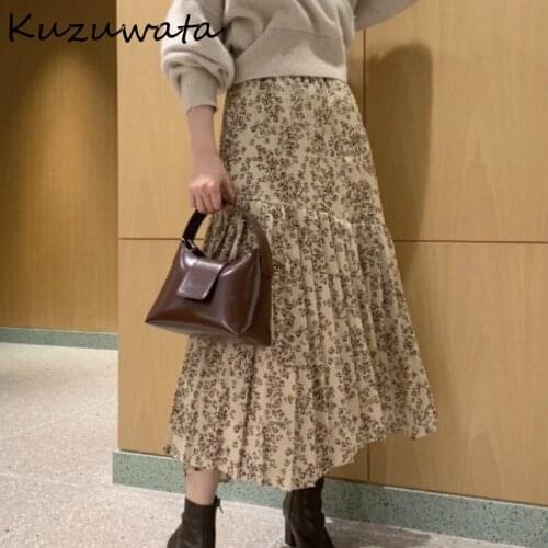 Spring French New Style Women Skirts Elegant Chic Print Irregular Patchwork Jupe Office Lady High Waist Pleated Skirt
