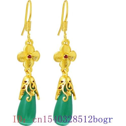 Jade Water drop Earring Green Crystal 925 Silver Gifts Women Fashion Gemstone Amulet Zircon Natural Chalcedony Jewelry