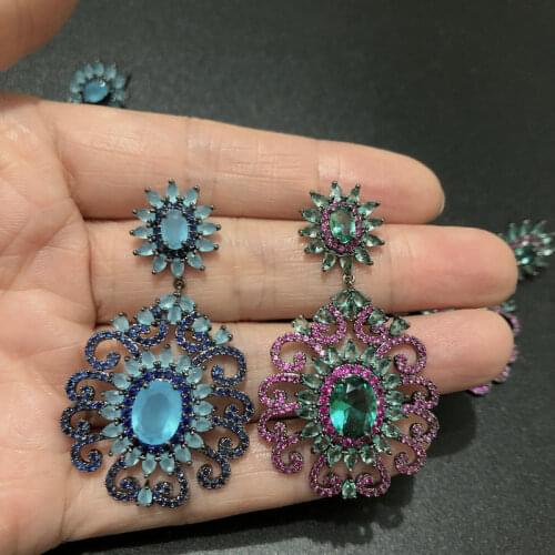 Bilincolor trendy bohemia blue cubic zircon flower drop earring for women