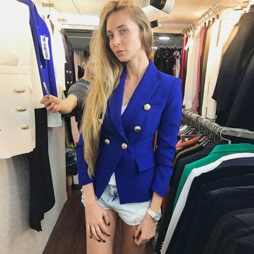 HIGH QUALITY Newest 2020 Baroque Designer Blazer Womens Metal Lion Buttons Double Breasted Blazer Jacket Size S-XXXL