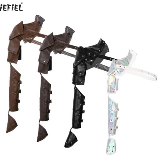 Women Men Shoulder Armor with Strap Set Cosplay Gothic Steampunk Armors Costumes Adjustable Leather Rivets Harness Belt Clubwear