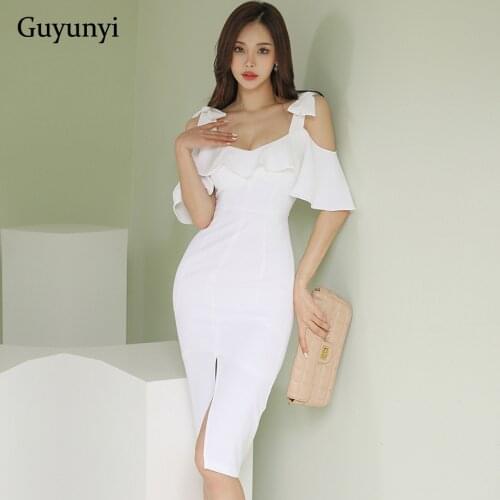 White High Waist Tight Dress 2021 Summer Sexy V-Neck Personalized Sling Decorated With Lotus Leaf Elegant Party Dress Women