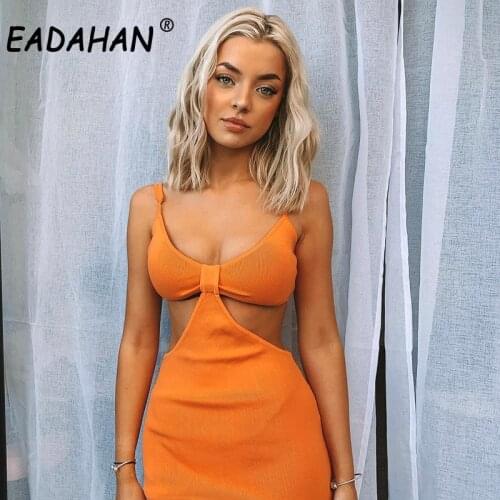 EADAHAN Halter white Mini Dress 2021 Spring Summer Wrapped Chest Low-cut Cutout Tight-fitting Design For Sexy Women Party Club