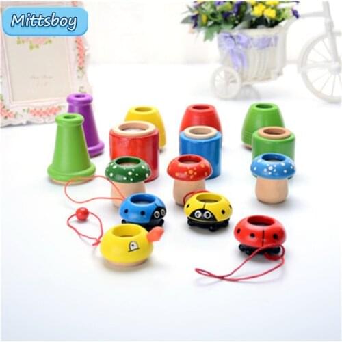 1Pcs Montessori Educational Wooden toy 3D bee-eye effect mushroom cartoon kaleidoscope polygonal prism children Toy Learning Toy