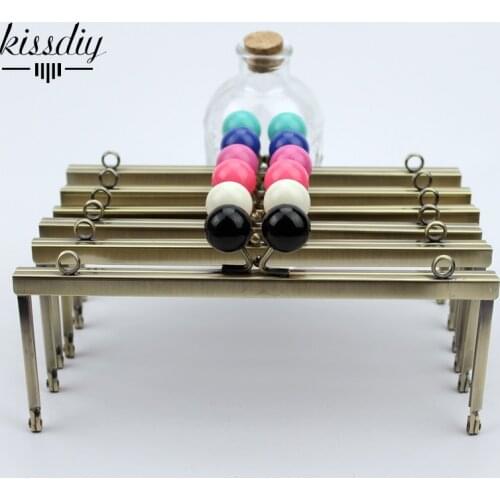 10pcs 20cm Antique Bronze candy bead kiss clasp Square Metal Purse Frame Handle for big purse Bag Sewing Craft no hole clasp