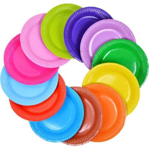 10pcs/set 7Inch Solid Color Disposable Plates Paper Children DIY Painting Plate Birthday Party Supplies