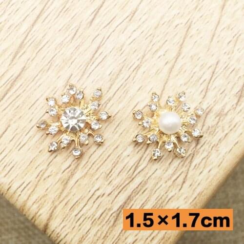 10pcs/lot 1.5x1.7cm Craft Pearl Crystal Rhinestone Buttons Flower Round Cluster Flatback Wedding Embellishment Jewelry Craft