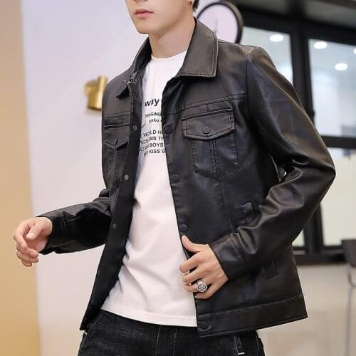 2021 mens lapel leather jacket, youth trend, autumn, new slim, handsome, single-breasted leather jacket