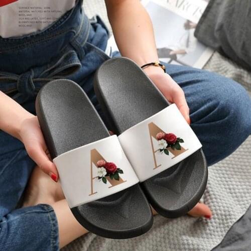 26 Letters of the Alphabet Flower Prints Women Slippers Cartoon Pattern Beach Slides Home Slippers Slip on Sandals 2021