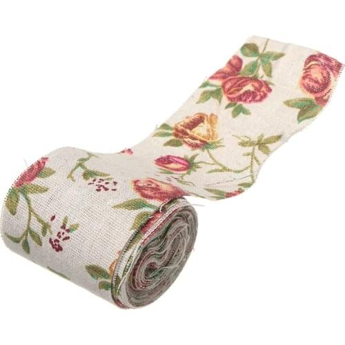 3M Vintage Rose Floral Print Burlap Hessian Ribbon Fabric Linen Ribbon Wedding Craft Decors DIY wedding Burlap Flower