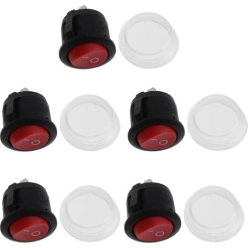5 Pcs 2-Pin ON-OFF SPST Round Dot Car Boat Rocker Toggle Switch+Waterproof Cover F19A