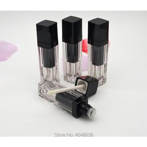 6ML Empty Plastic Lip Gloss Tube Clear Square Liquid Lipstick Bottle With Black Cap Professional Cosmetic Containers 40pcs/Lot