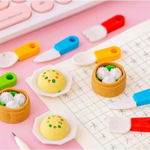 6Pcs Knife fork food gourmet eraser Kawaii Rubber Erasers DIY Kids Gift Student stationery