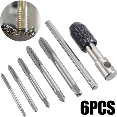 6pcs Hand Tap Drill Bits HSS T-design Screw Thread Tap Set M3 M4 M5 M6 M8 With Metric M3-M8 Wrench Repair Tool