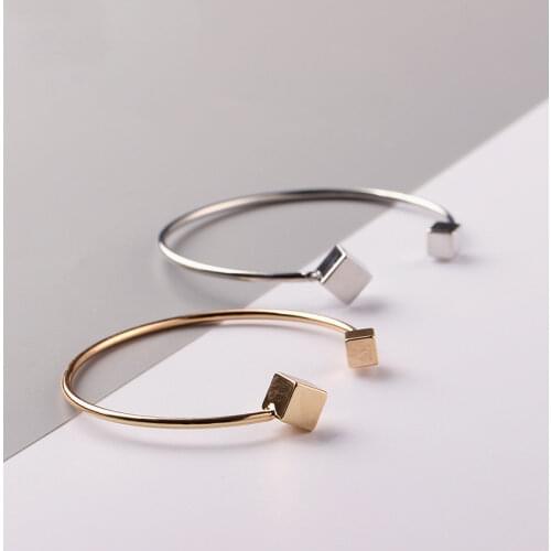 Alloy Double Cube Open Cuff Bracelets & Bangles Trendy Gold Color Party Bangle Jewelry for Women