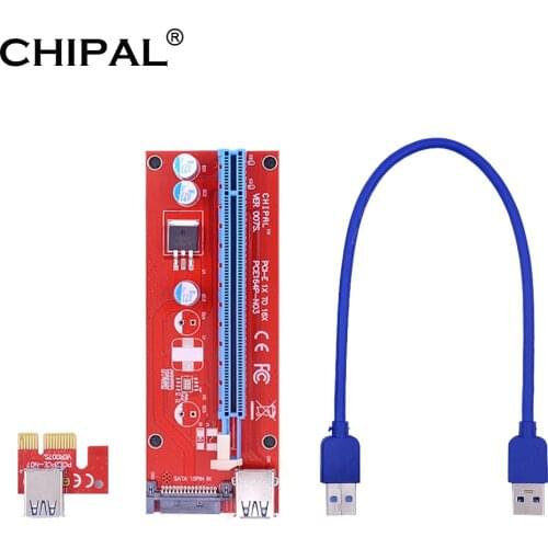 CHIPAL Red 0.3M PCI-E Riser Card PCIE 1X to 16X Extender with 15Pin SATA Power Supply / USB 3.0 Cable for Video Card