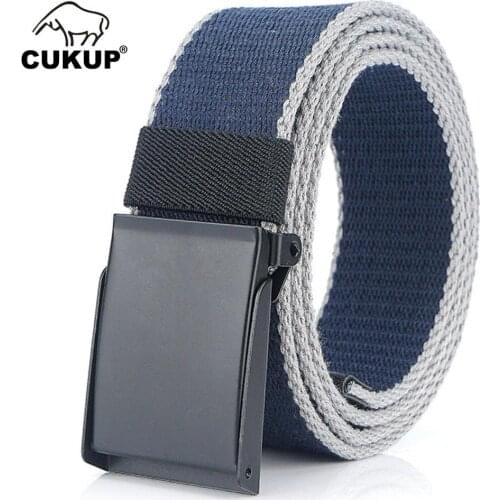 CUKUP 2019 Unisex New Design Canvas Belt Black Zinc Alloy Buckle Metal Leisure Belts Jeans for Men Women 3.8cm Wide CBCK139